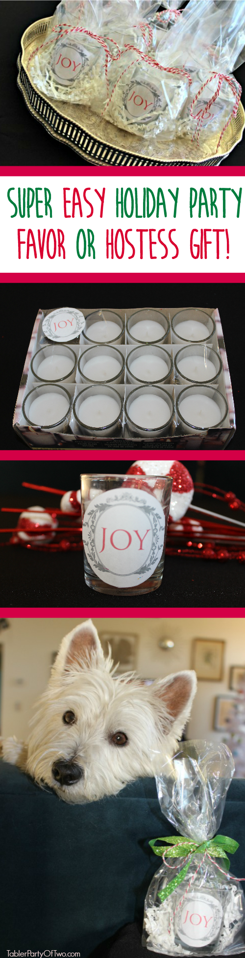 This Holiday DIY Party Favor, Teacher Gift or Hostess Gift is so inexpensive and easy to make! My instructions and free printable make it simple for you! TablerPartyofTwo.com