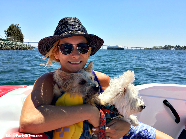 Out on the bay in San Diego with Rosie and Rowdie. TablerPartyofTwo.com